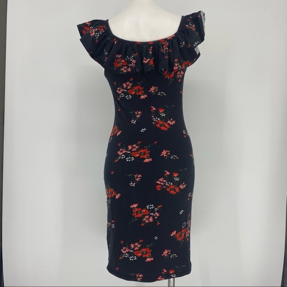 Rebecca Taylor Black Mini Ruffle Bodycon Dress S - Picture 5 of 10